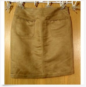CATO Pencil Skirt 6 Brown suede feel Braided trim